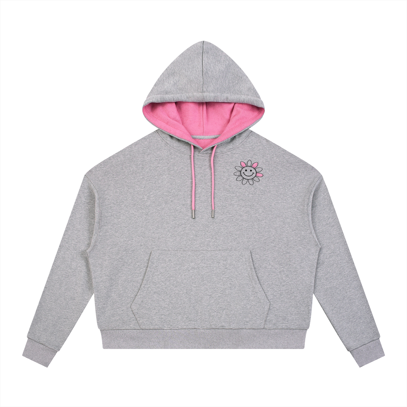 Flower Smiley Contrast Drawstring Hoodie